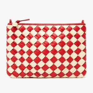 Clare V Flat Clutch with Tabs Rosa and Cream Puffy Woven Checker NWT/Brand New